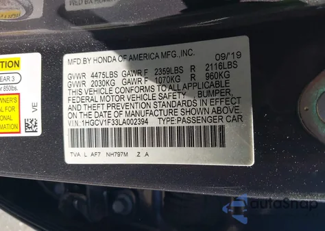 2020 Honda Accord Sport from USA, damaged, VIN 1HGCV1F33LA002394